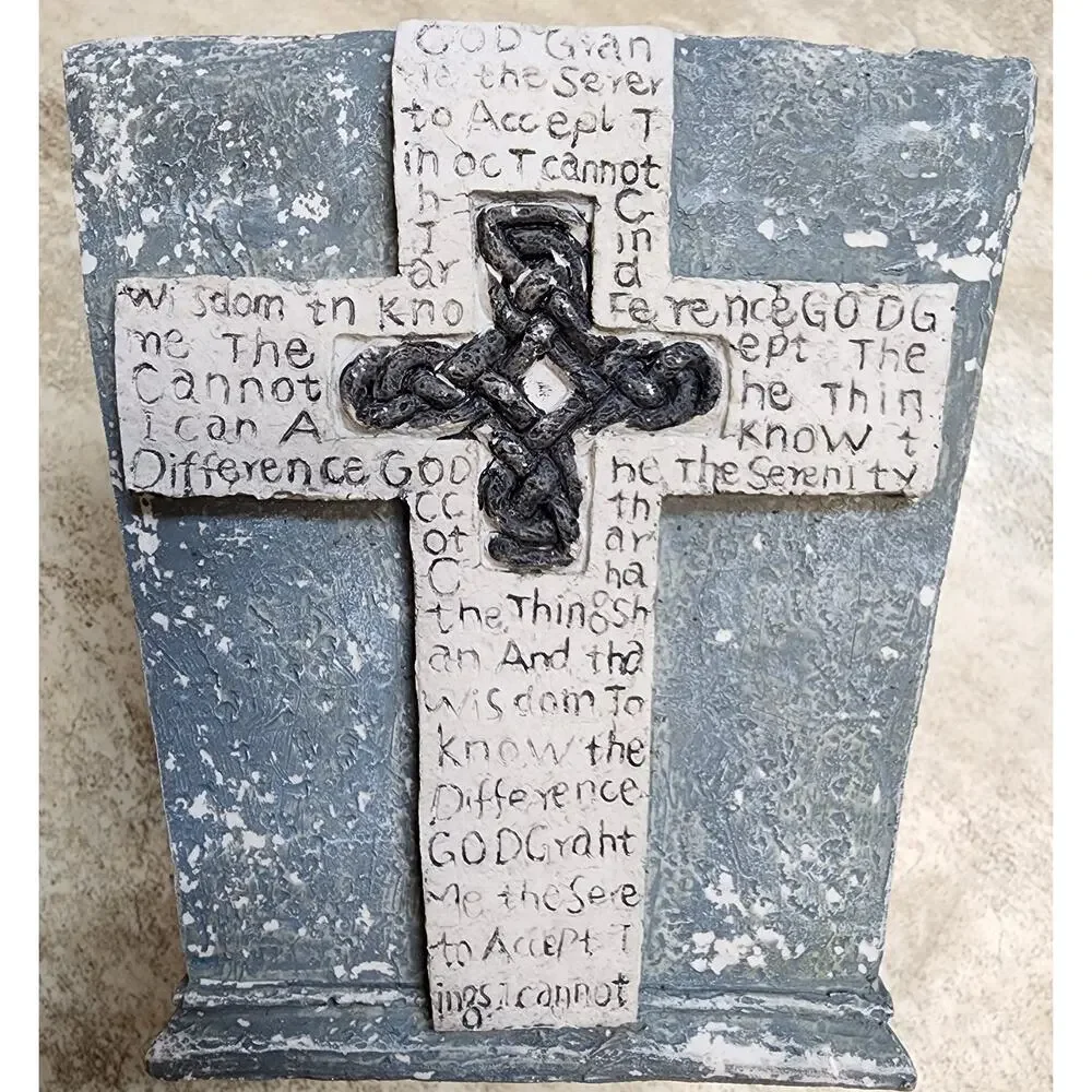 Serenity Prayer Cross Sphere Planter– Sage Green - Heavy Plaster/Concrete Decor